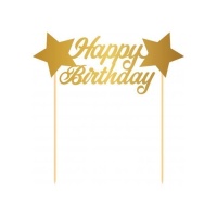 Cake topper Happy Birthday con stelle - 1 pezzo