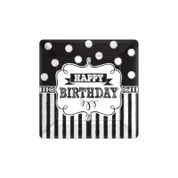 Piatti quadrati Black Birthday 18 cm - 8 unità