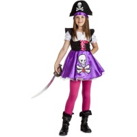 Costume da pirata viola con teschio per bambina