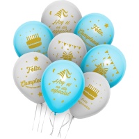 Palloncini Azzurri e Bianchi per Compleanno - 8 pezzi