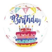 Palloncino trasparente Happy Birthday per torta