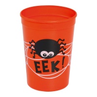 Bicchiere di Halloween arancione con ragno di 11 cm