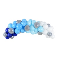 Ghirlanda di palloncini blu, bianchi e argento 2m - PartyDeco - 61 pz.