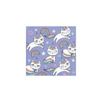 Tovaglioli gatto unicorno 12,5 x 12,5 cm - 16 pezzi.