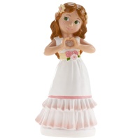 Statuina torta Prima Comunione bambina con abito a balze - 16 cm