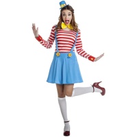 Costume da clown blu e rosso per donna