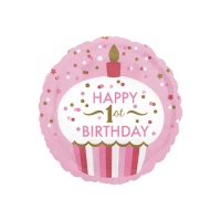 Palloncino rotondo torta 1º compleanno rosa 45 cm - Anagram