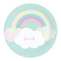 Piatti da torta Rainbow Cloud 23 cm - 8 pezzi.