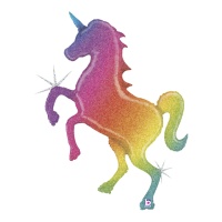 Palloncino unicorno arcobaleno glitterato da 1,37 m - Grabo