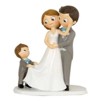 Figura per torta degli sposi con bambino che tiene il vestito 21,5 cm