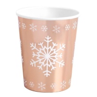 Bicchieri rosa metallizzato oro con fiocchi di neve 270 ml - 6 pz.