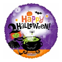 Palloncino rotondo Halloween Strega con calderone da 46 cm