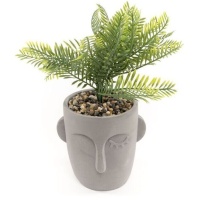 Pianta artificiale con vaso in cemento a forma di viso di 13 x 10,4 x 24 cm