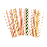 Cannucce di carta colore oro rosa e verde - 20 unità
