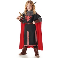 Costume di cavaliere medievale nero e rosso bambino