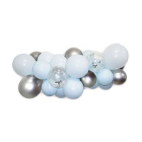 Ghirlanda di palloncini organici azzurri e argento - 30 pz.