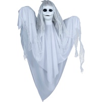 Ciondolo donna fantasma lungo 1,20 m con bocca cucita, luce, suono e movimento