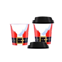 Bicchieri di cartone con coperchio Santa Claus Ho Ho 120 ml - 12 unità