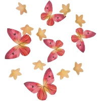 Ostie di mini fiori e farfalle arancioni e rosa - 30 unità