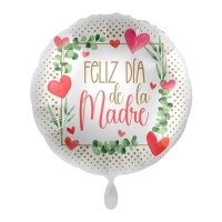 Palloncino rotondo bianco Happy Mother's Day con cuori 43 cm