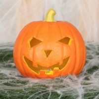 Zucca di Halloween arancione con luce multicolore 16 cm