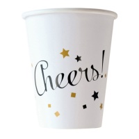 250 ml Bicchieri bianchi decorati Cheers - 8 pezzi