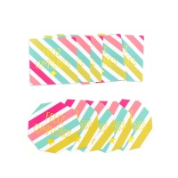 Etichette adesive Feliz Cumple a strisce multicolori - 12 unità
