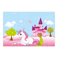 Tovaglia di plastica con unicorno e castello 1,20 x 1,80 m