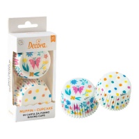 Capsule per cupcake bianche con farfalle e pois colorati - Decora - 36 pezzi
