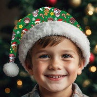 Cappello di Babbo Natale con stampa verde per bambini