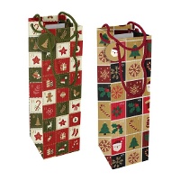 Borsa per vino di 33 x 12 x 10 cm con reticolo natalizio - 1 unità