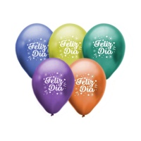 Palloncini Feliz Dia in lattice colore assortito da 30 cm - Globos Payaso - 25 unità