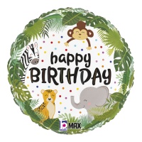 Palloncino Happy Birthday Happy Jungle 46 cm - Grabo