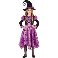 Costume strega lilla con stelle da bambina