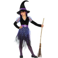 Costume da strega viola e nero con glitter per bambina