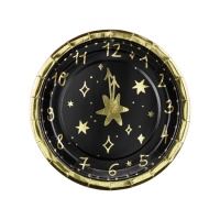 Piatti per l'orologio di Capodanno nero e oro 18 cm - 6 pezzi.