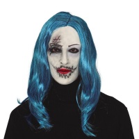 Maschera sinistra bianca con capelli blu