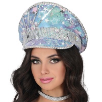 Cappello da polizia blu con strass