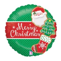 Palloncino rotondo Merry Christmas rosso e verde da 46 cm - Grabo