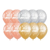 Palloncini Happy Birthday oro, argento e corallo 30 cm - 10 unità