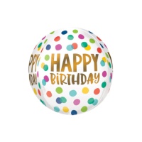 Palloncino orbz bianco a pois Happy Birthday 38 x 40 cm - Anagram