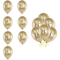 Palloncini in lattice dorati Happy Birthday Golden da 30 cm - PartyDeco - 6 unità