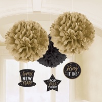 Ciondoli decorativi Happy New Year placcati oro - 6 pezzi.