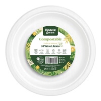 Piatti rotondi da 22 cm in cartone bianco compostabile - 5 pz.