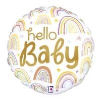 Palloncino tondo arcobaleno Hello Baby oro 19 x 19 cm - Grabo