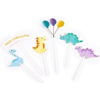 Topper per torta di Dinosauro e palloncini buon compleanno - 6 pezzi