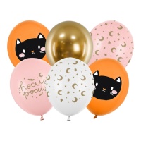 Palloncini in lattice Halloween Hocus Pocus con gatto da 30 cm - PartyDeco - 6 pezzi