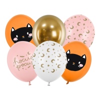 Palloncini in lattice Hocus pocus Halloween con gatto da 30 cm - PartyDeco - 6 unità