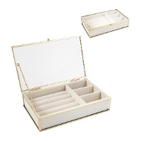 Portagioie in vetro con bordo dorato e scomparti di 20 x 13 x 4,5 cm