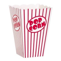Scatola per popcorn bianca e rossa, 15 x 11 x 11 cm - 10 pezzi.